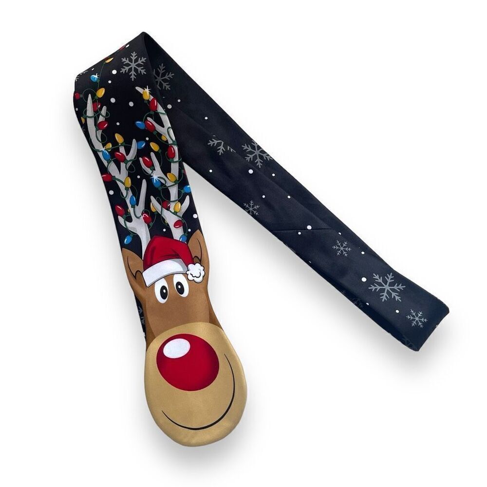 Noel Holiday Collection Rudolf Red Nose‎ Reindeer Graphic Necktie Multicolor OS